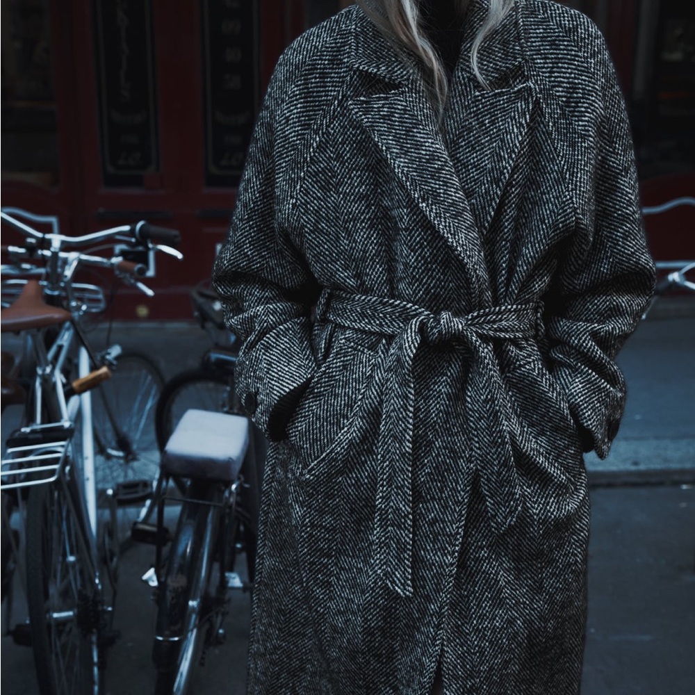Zara belted herringbone coat S